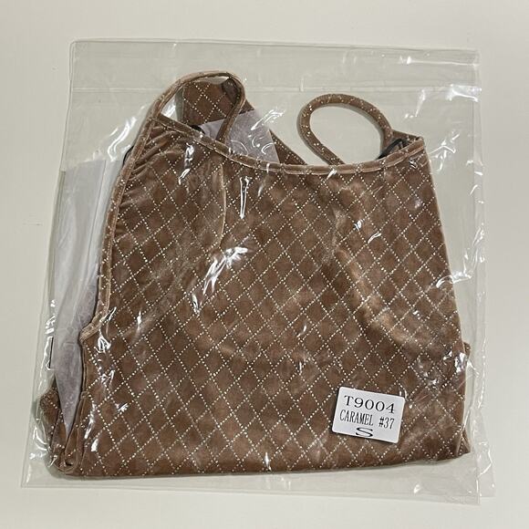 Velvet Diamond Check Print Bodysuit Top Size S Light Brown Metallic Cheeky NEW - Picture 12 of 14